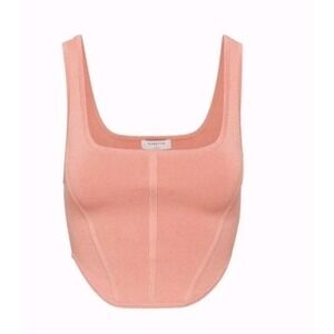 Aritzia Babaton Sculpt Knit Seamed Cropped Top Size Coral 2XS NWT